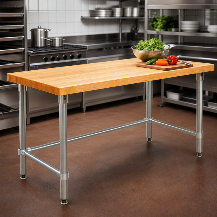 Product image #3 for 72-Inch x 30-Inch Hardwood Top Work Table with Stainless Steel Tubular Base