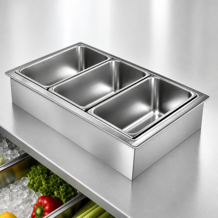 Product image #3 for Atlas Metal WICD-3 3-Pan Deep Drop-In Iced Cold Pan Food Well