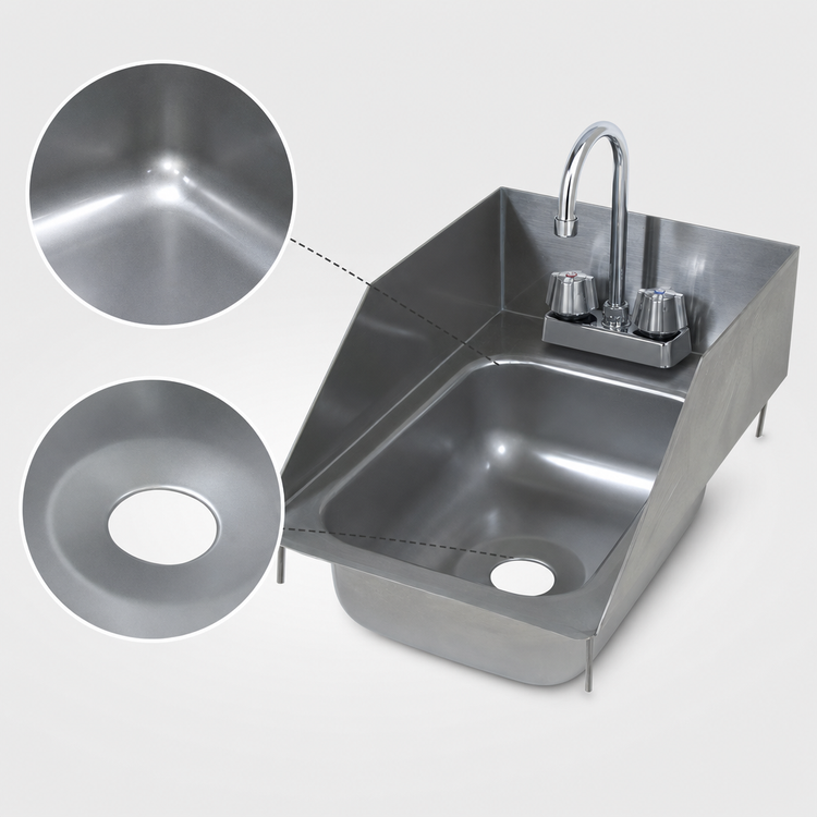 Product image #3 for John Boos Pro-Bowl Drop-In 1-Compartment Stainless Steel Hand Sink, 10 x 14 x 5 Bowl, with Economy Gooseneck Faucet and Side Splashes