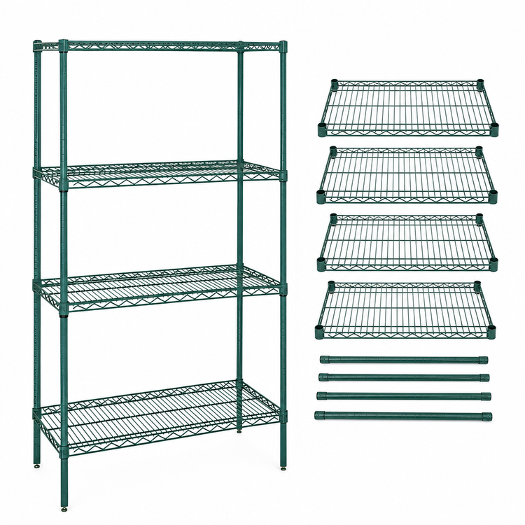 Product image #3 for Quantum 24" x 18" x 74" Stationary Wire Shelving Starter Kit, 4 Shelves, Green Epoxy Finish