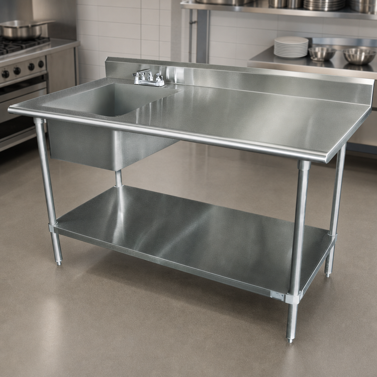 Product image #3 for Advance Tabco Special Value Series 72-Inch x 30-Inch Sink Work Table with Left Prep Sink, 430 Stainless Steel Top, and Galvanized Undershelf