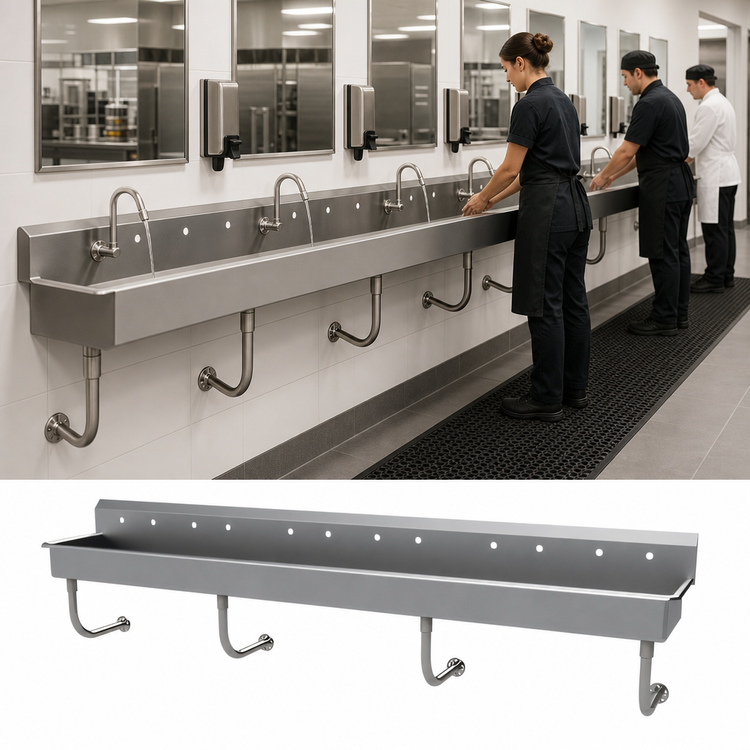 Product image #3 for Advance Tabco 120-Inch Wall-Mounted Multiwash Hand Sink with 6 Faucet Hole Sets