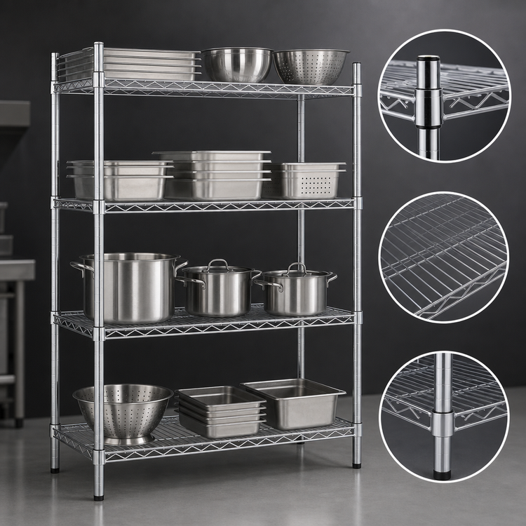 Product image #3 for Heavy Duty 4-Tier Stationary Chrome Wire Shelving Unit, 14 x 60 Inches, 800 lb. Capacity
