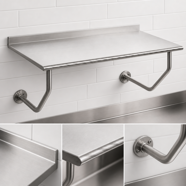 Product image #3 for 24 Inch x 24 Inch Wall-Mounted Stainless Steel Table with 1-1/2 Inch Rear Backsplash