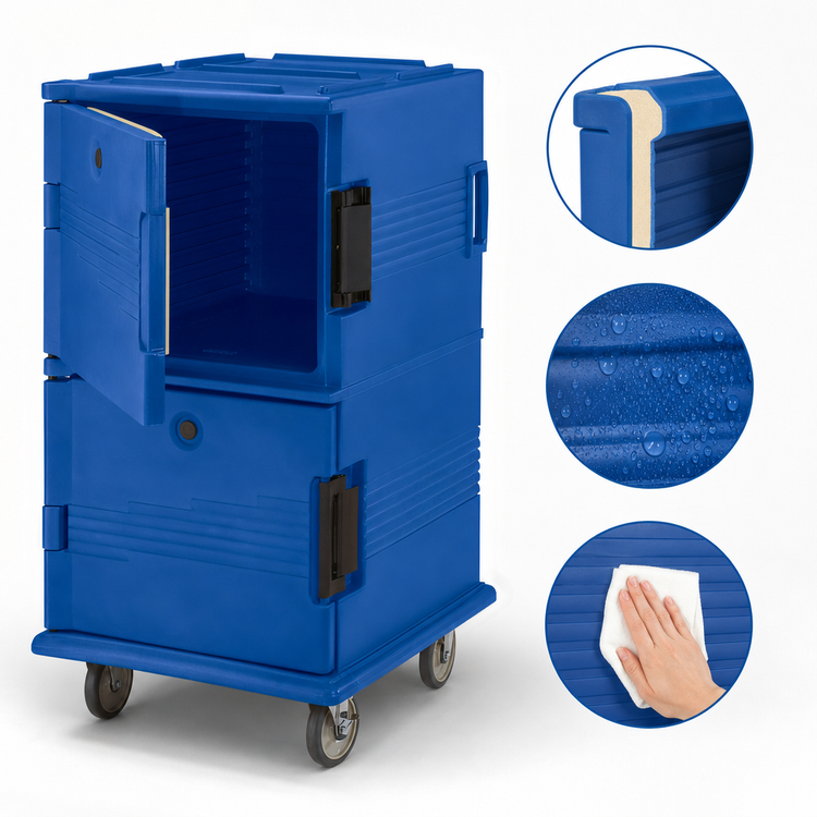 Product image #4 for Cambro Ultra Camcart® Double-Compartment Front-Loading Insulated Food Pan Cart, 120 Qt., Navy Blue