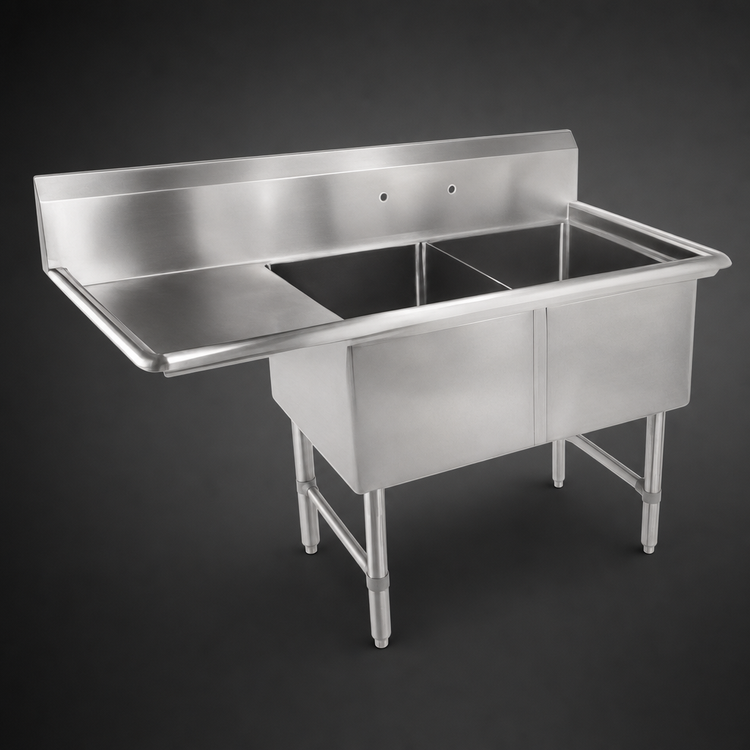 Product image #3 for John Boos B Series 2-Compartment Sink with Left Drainboard, 58-3/16 in. x 29-1/2 in., 16 Gauge Stainless Steel