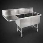 Thumbnail image #3 for John Boos 2B18244-1D18L-X 2-Compartment Stainless Steel Sink with Left Drainboard, 14-Inch Deep Bowls, 10-Inch Backsplash