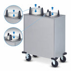 Thumbnail image #3 for Dinex DXPIDP2E1012 Mobile Enclosed Unheated Two-Silo Plate Dispenser, Stainless Steel, 100-Plate Capacity, for 10-1/8-Inch Round Plates