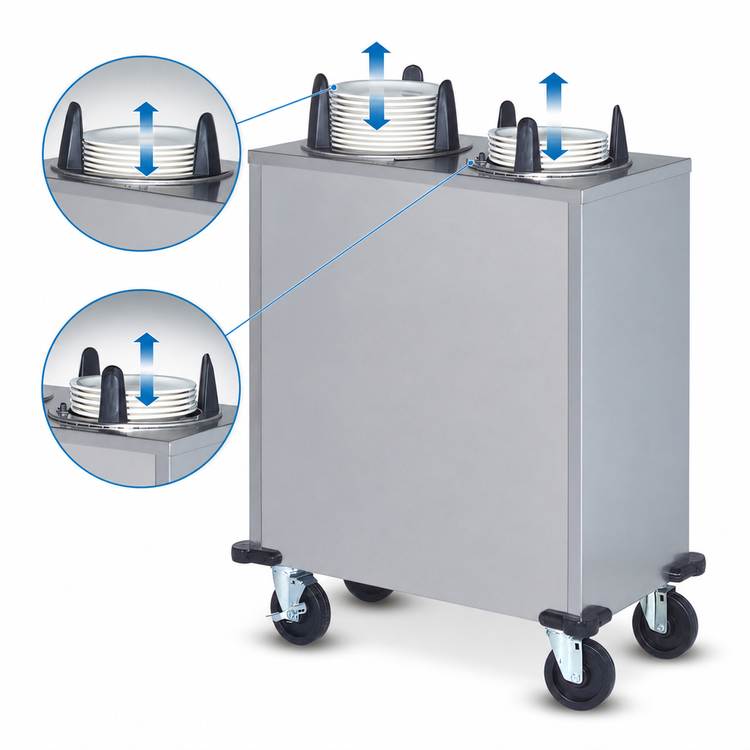 Product image #3 for Dinex Mobile Enclosed Unheated Two-Silo Plate Dispenser for 10.13-Inch Round Plates