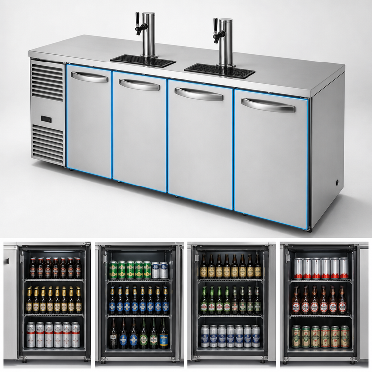 Product image #3 for True Premier Bar TDR92-RI Four-Section Refrigerated Draft Bar Cooler, 92-Inch, Flat Top, Left-Side Self-Contained Refrigeration