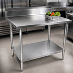 Thumbnail image #3 for BK Resources SVTR5-6024 Stainless Steel Work Table, 60" x 24", 5" Backsplash, Adjustable Undershelf, 18-Gauge T-430 Top