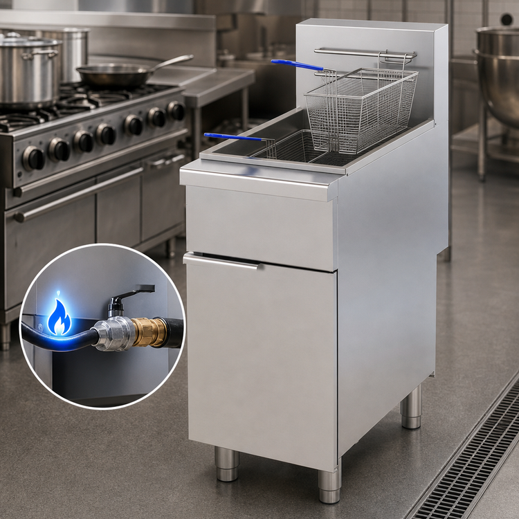 Product image #3 for Omcan USA Commercial 16-Inch Floor Model Natural Gas Fryer, Open Pot, 56-60 lb Oil Capacity