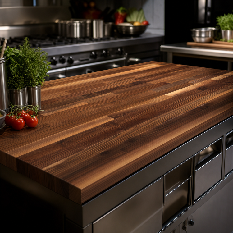 Product image #3 for Boos Block American Black Walnut Blended Rails, Edge Grain Kitchen Countertop, 96" x 42" x 1-1/2", Varnique Finish