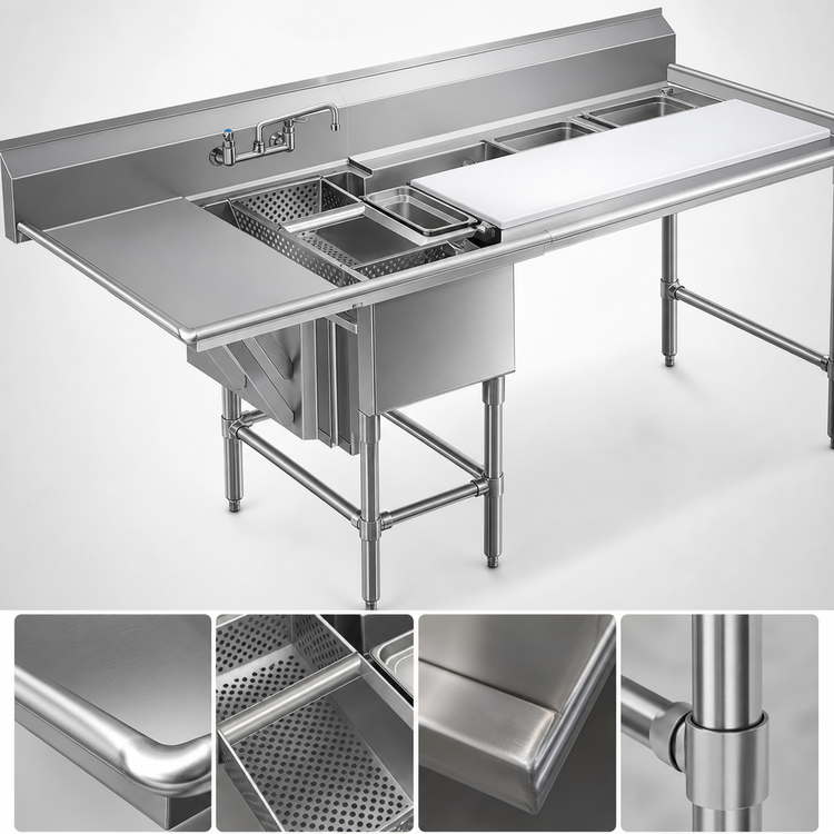 Product image #3 for Spec-Master FNP Series 1-Compartment Stainless Steel Commercial Prep Sink with Left Drainboard and Prep Area