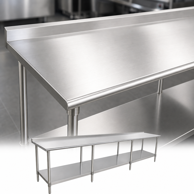 Product image #3 for Spec-Master 108-Inch x 30-Inch Stainless Steel Work Table with Undershelf and Rear Up-Turn