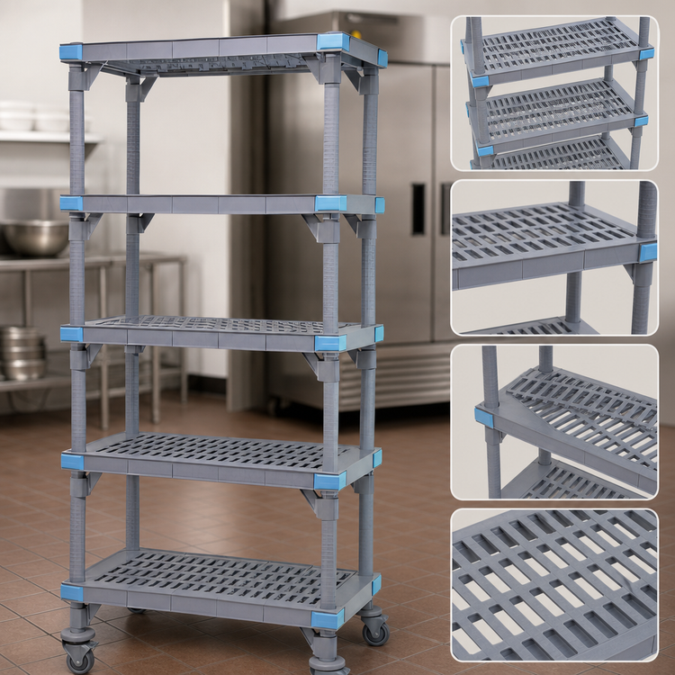 Product image #3 for Quantum Millenia 36-Inch x 24-Inch x 62-Inch Mobile Polymer Shelving Starter Unit with 5 Open Grid Shelves, Gray