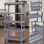 Thumbnail image #3 for Quantum Millenia QPM243662VS-5 Mobile Polymer Shelving Starter Unit, 36"W x 24"D x 62"H, 5 Open Grid Shelves, Gray