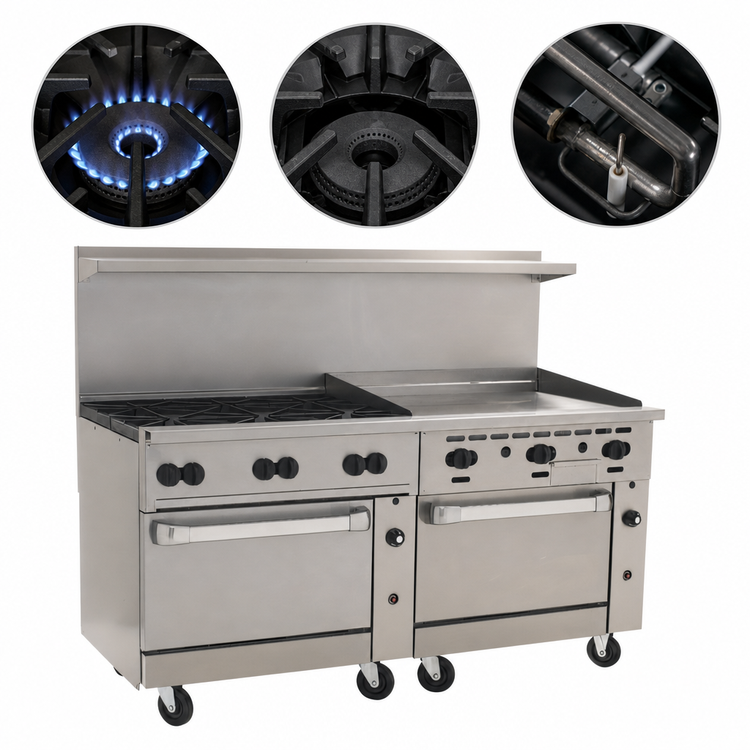 Product image #3 for Vulcan Endurance 72-Inch Gas Restaurant Range with 6 Open Burners, 36-Inch Griddle, and 2 Convection Ovens