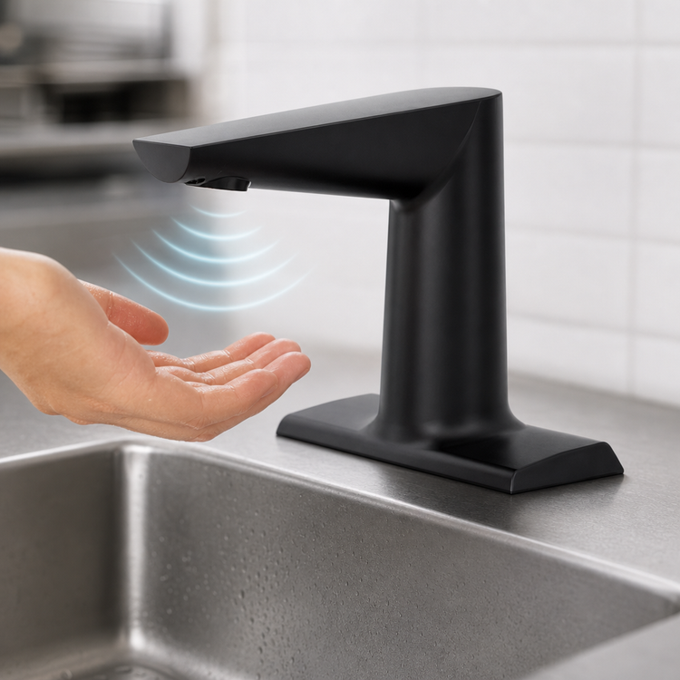 Product image #3 for T&S Brass WaveCrest Electronic Sensor Medical Faucet, 4-Inch Deck Mount, Matte Black, 0.5 GPM Hidden Spray Device