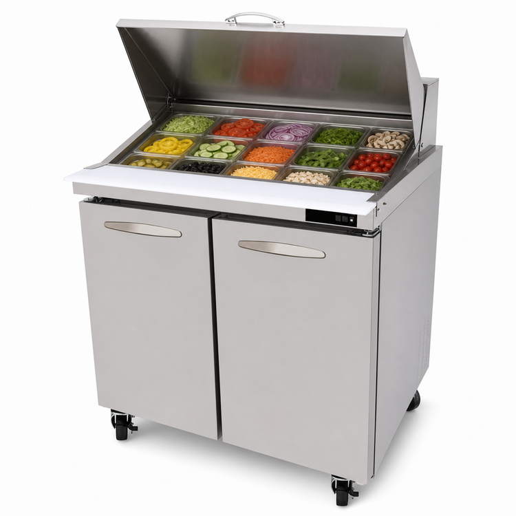 Product image #3 for Kool-It Signature Mega Top Two-Section Sandwich / Salad Prep Table, 36-Inch Wide, 2 Doors, 15-Pan Top