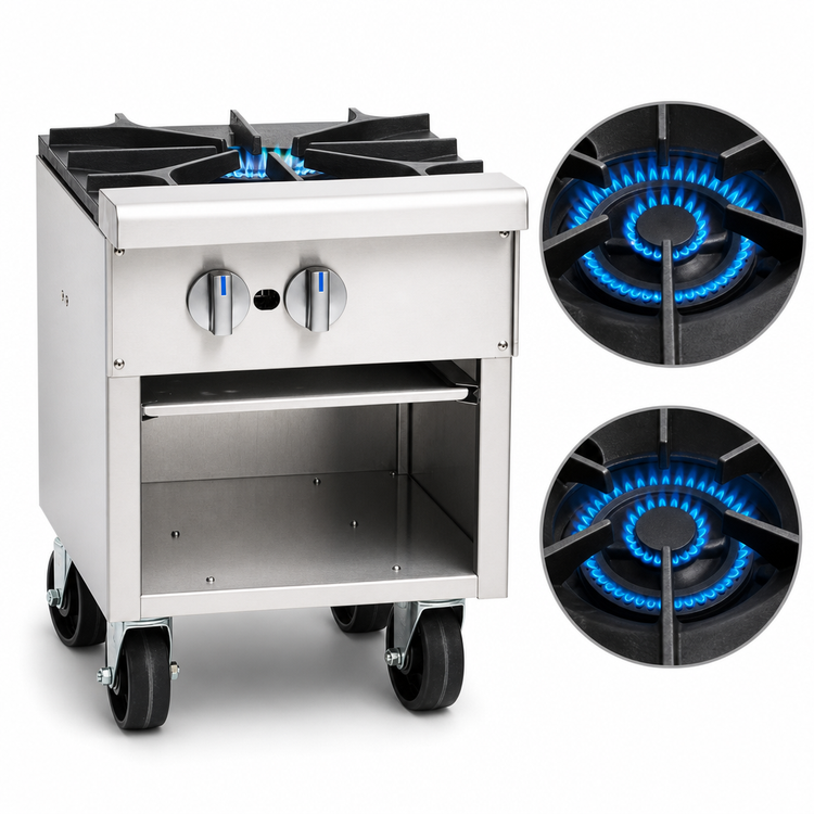 Product image #3 for Imperial 18-Inch Gas Stock Pot Range with (2) 3-Ring Burners, Open Front Cabinet, 180,000 BTU