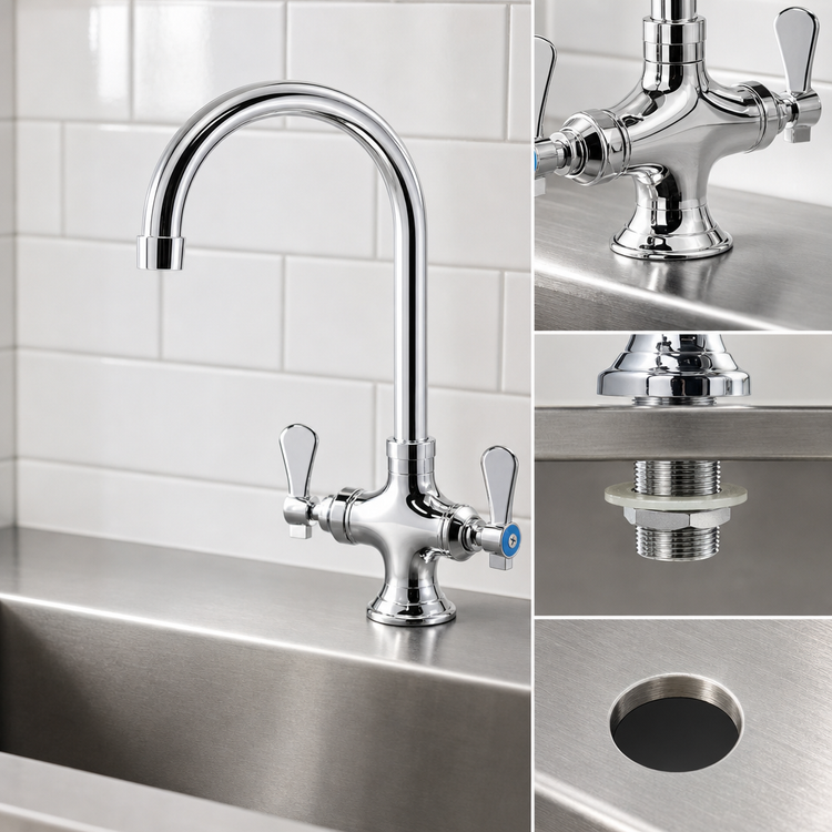 Product image #3 for BK Resources OptiFlow Heavy Duty Deck Mount Dual Valve Pantry Faucet with 5-Inch Gooseneck Spout