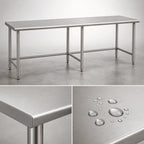 Thumbnail image #3 for Eagle Group Budget Series T24144STB 144"W x 24"D 430 Stainless Steel Flat Top Work Table, Open Base, Rolled Edges