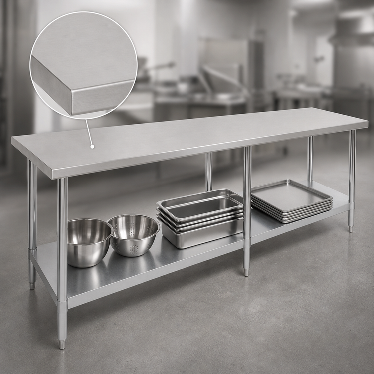 Product image #3 for Eagle Budget Series 144-Inch x 24-Inch Flat Top Work Table with Adjustable Undershelf, 430 Stainless Steel Top, Galvanized Base