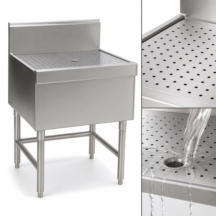 Product image #3 for Eagle Group Spec-Bar 24 Inch x 19 Inch Freestanding Stainless Steel Sink Workboard with Perforated Insert and Drain
