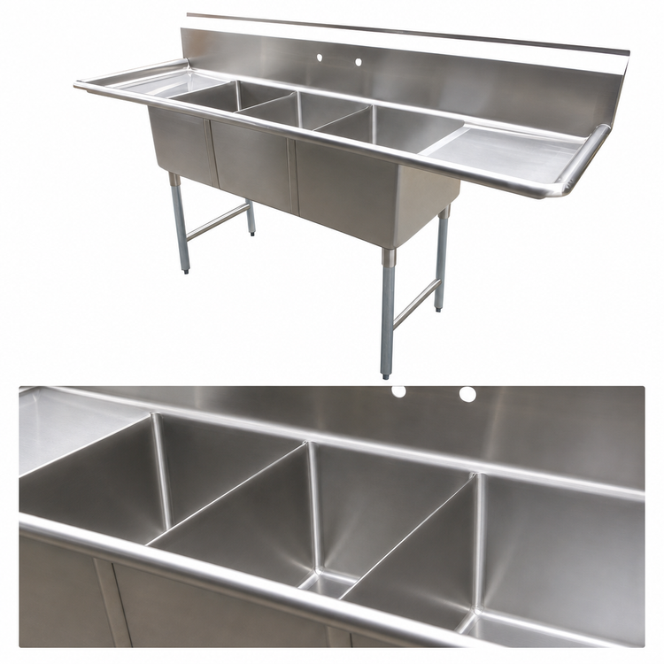Product image #3 for Serv-Ware 53-Inch Wide 3-Compartment Economy Commercial Sink, 12-Inch Deep, 304 Stainless Steel