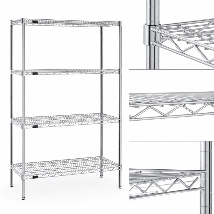 Product image #3 for Redipak 4-Tier Stationary Wire Shelving Unit, 60W x 24D x 74H, Chrome Finish