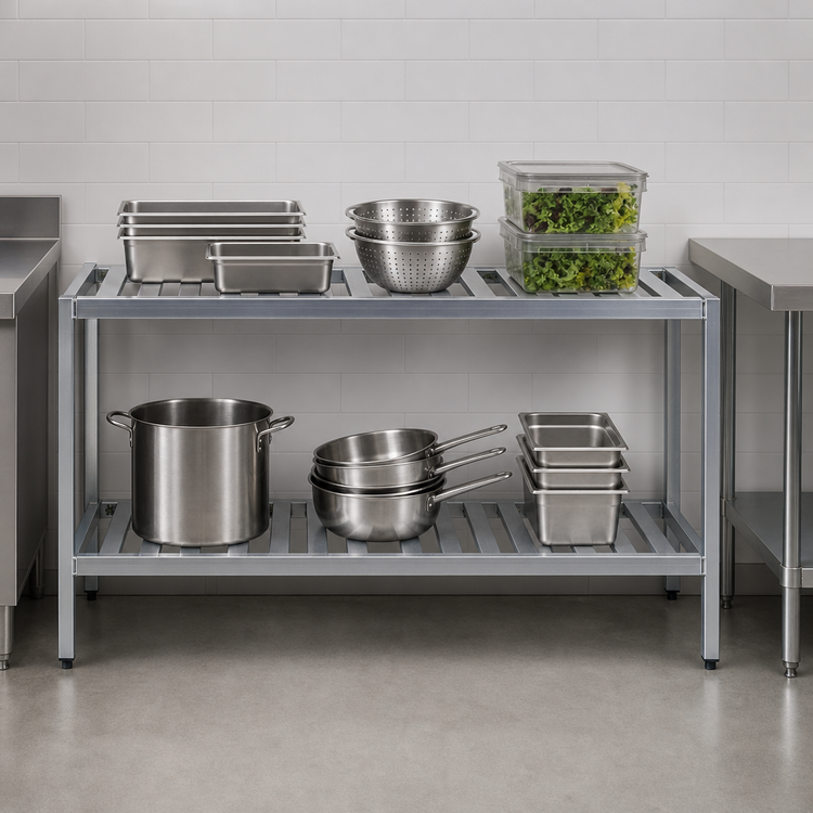 Product image #3 for New Age T-Bar Series 2-Tier Cantilevered Aluminum Shelving Unit, 36 x 24 x 48 Inches, 1,000 lb Shelf Capacity