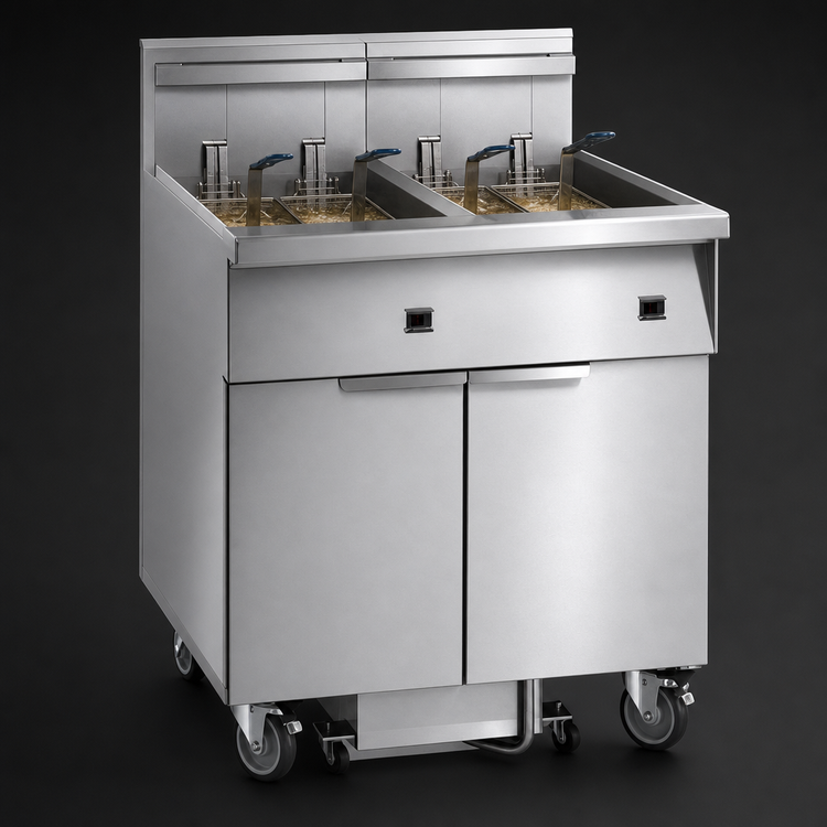 Product image #3 for Imperial 2-Tank Electric Floor Fryer with Built-In Space Saver Filter System, 50 lb. Tanks