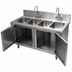 Thumbnail image #3 for BK Resources 4-Compartment Stainless Steel Sink Cabinet with Hinged Doors and 2 Gooseneck Faucets, 48 x 24 Inches