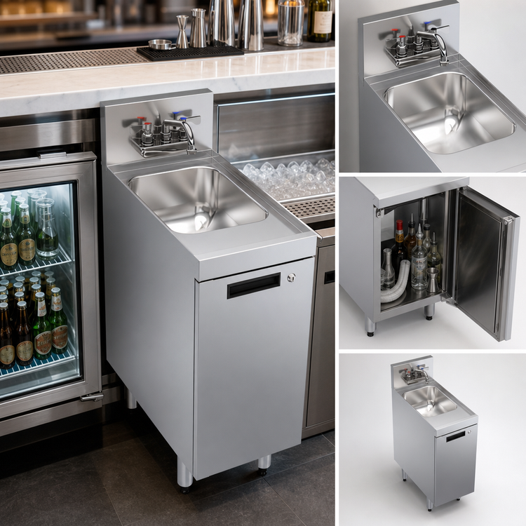 Product image #3 for Krowne Royal Series Underbar Storage Cabinet with Dump Sink, 12" x 24", Stainless Steel