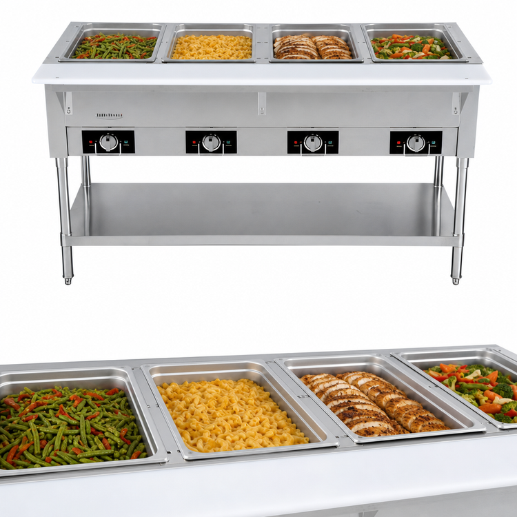 Product image #3 for Serv-Ware 4-Well Open Well Electric Steam Table with Open Shelf Base