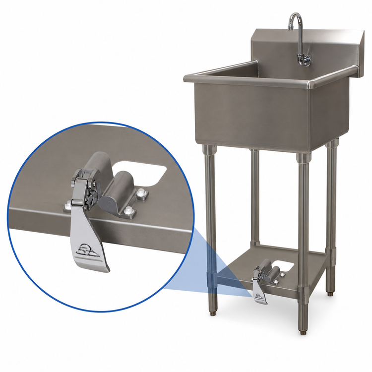 Product image #3 for Advance Tabco 16 Gauge 304 Stainless Steel Floor-Mounted Service Sink with Toe-Push Valve and Gooseneck Spout