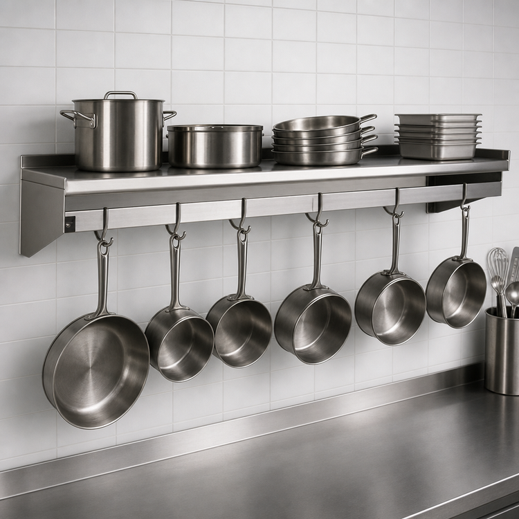Product image #3 for Eagle Group Wall-Mounted Stainless Steel Pot Rack Shelf, 120"W x 18"D