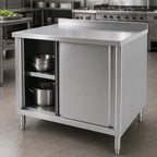 Thumbnail image #3 for Klinger's Trading BCB3036-W/SHELF 36-Inch x 30-Inch Stainless Steel Enclosed Work Table with Sliding Doors and Middle Shelf