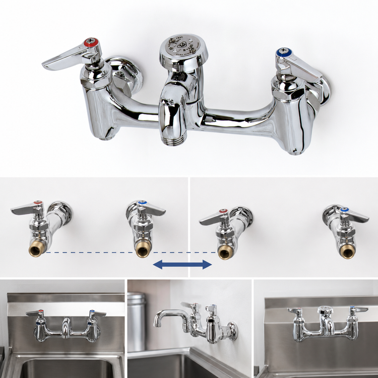 Product image #3 for Wall Mount Service Sink Faucet with Vacuum Breaker Pail Hook Spout, 8 Inch Centers, Polished Chrome