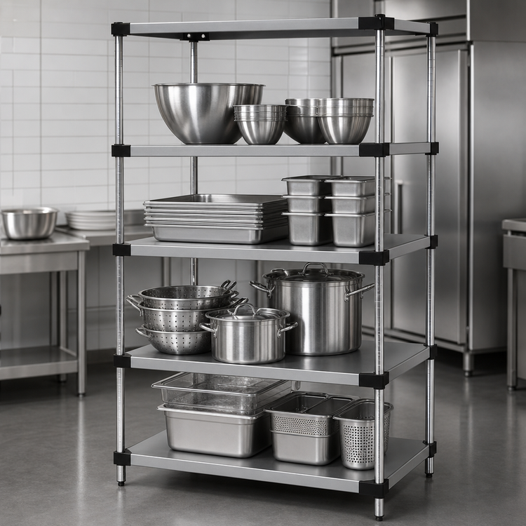 Product image #3 for Quantum Stationary Solid Stainless Steel Shelving Starter Kit, 48 Inch x 14 Inch x 74 Inch