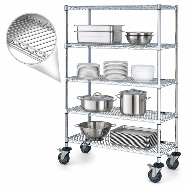 Product image #3 for Quantum 48-Inch x 18-Inch x 69-Inch Mobile Wire Shelving Cart with 4 Shelves, Chrome Plated Finish