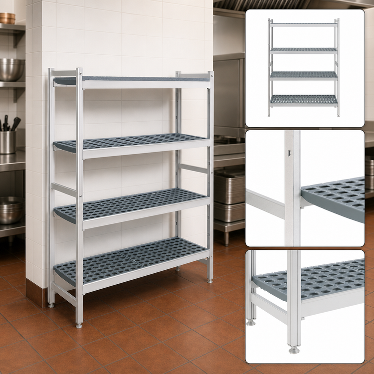 Product image #3 for Fermostock 4-Tier Stationary Starter Polymer Shelving Unit, 26"W x 14"D x 83"H, Gray