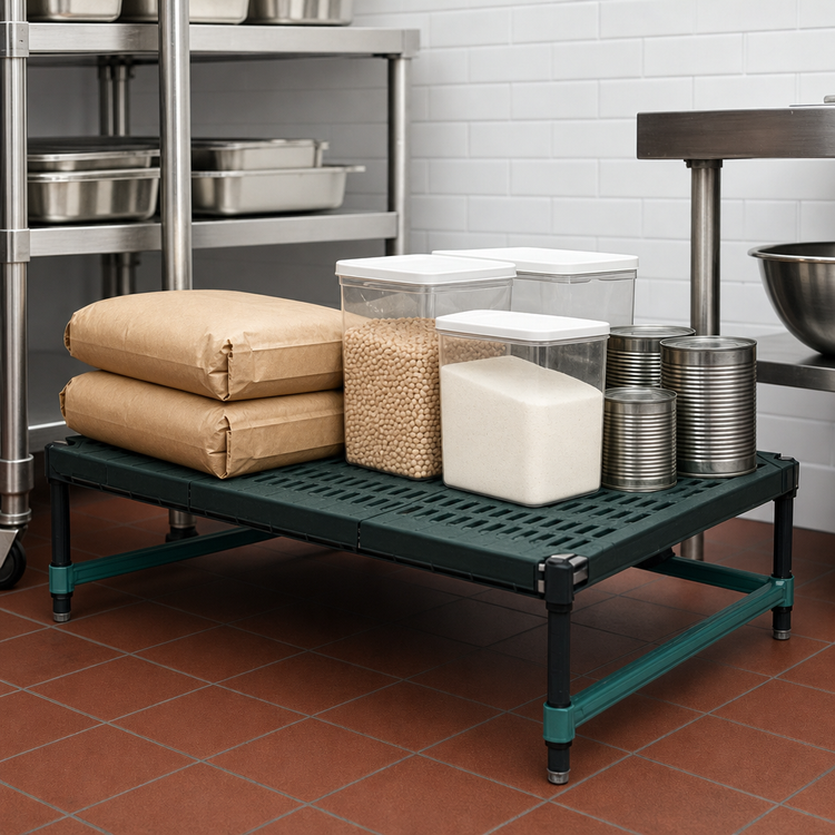 Product image #3 for QuadPLUS Stationary Dunnage Rack with Standard Shelf, 3-Sided Frame, and Louvered Mat, 36 x 24 x 14 Inches, 1000 lb Capacity