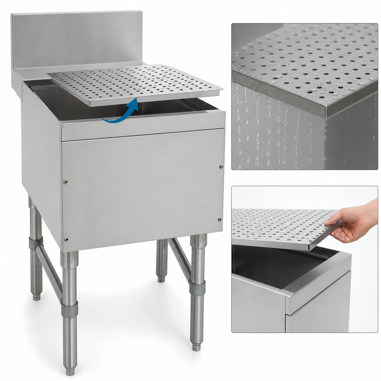Product image #3 for Advance Tabco Prestige Free-Standing Underbar Drainboard, 48-Inch x 25-Inch, 7-Inch Backsplash