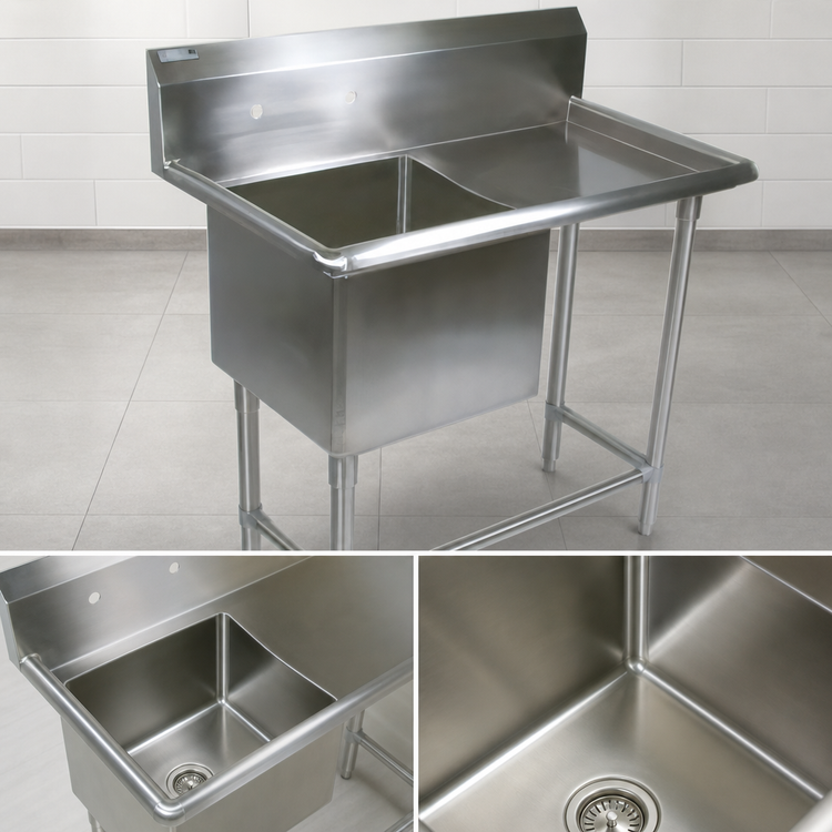 Product image #3 for John Boos Pro-Bowl 1-Compartment Stainless Steel Sink with Right Drainboard and 10" Backsplash