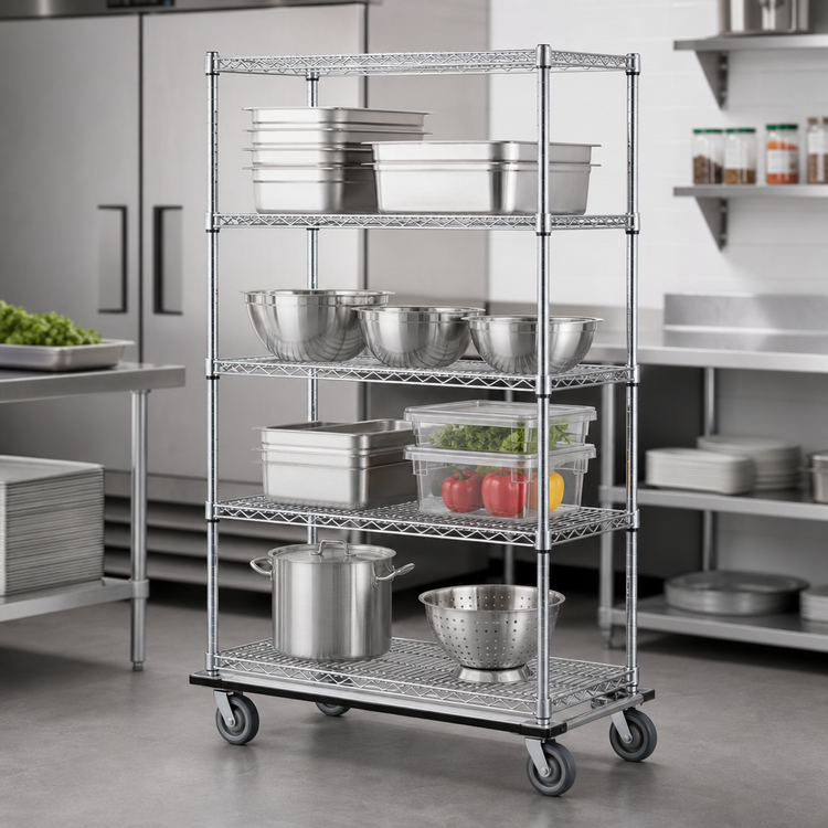 Product image #3 for Super Erecta Mobile 4-Shelf Chrome Wire Dolly Truck, 48"W x 24"D x 69"H