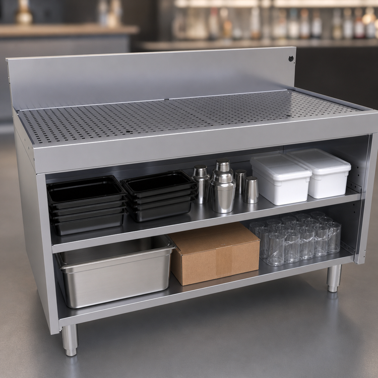 Product image #3 for Glastender 48-Inch Stainless Steel Underbar Drainboard with Open Front Cabinet Base