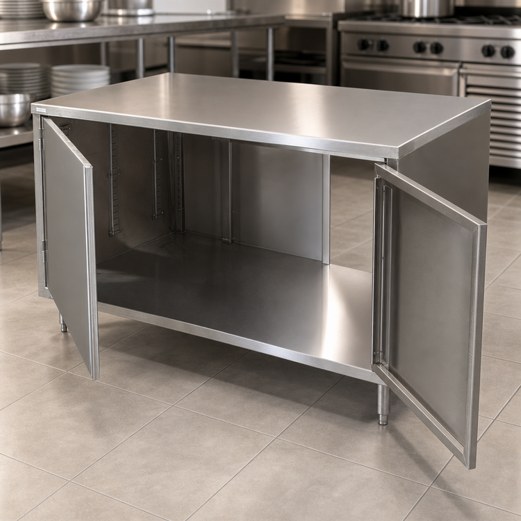Product image #3 for BK Resources Dual Access Stainless Steel Chef Table Cabinet Base with Hinged Doors, 36 x 24 x 34-3/4 Inches