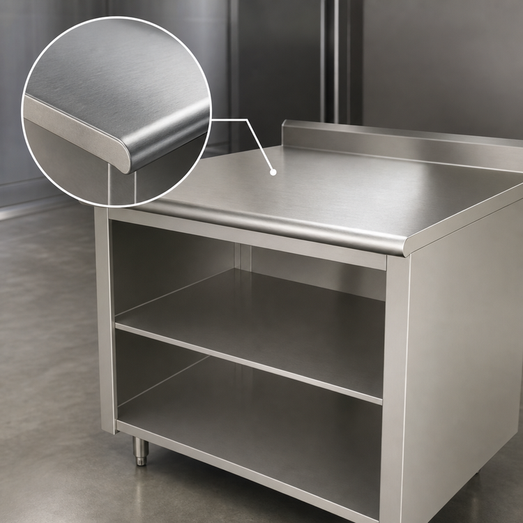Product image #3 for Advance Tabco 60"W x 24"D 14 Gauge 304 Stainless Steel Work Table with Open Front Cabinet Base, Mid-Shelf, and 5" Backsplash
